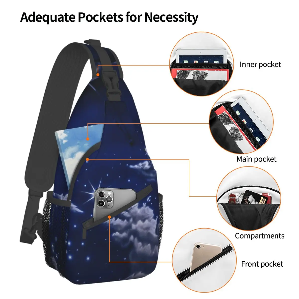 Night Starry Sky Star Crossbody Sling Bags Chest Bag Anime Cartoon Shoulder Backpack Daypack for Travel Hiking Sports Satchel