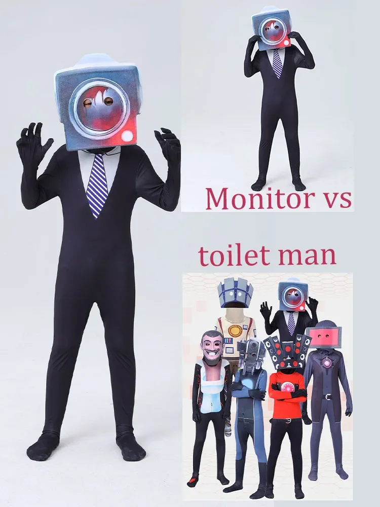 Halloween Fun Cute Tight Top Jumpsuit Children's Role Play Funny Sound Man vs Toilet Man