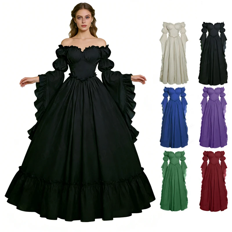 

New Women Medieval Gothic Court Dress Black Red Renaissance Retro Palace Dress Halloween Carnival Party Princess Cosplay Costume