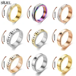 Rose Gold Stainless Steel Anxiety Ring Women Men Fidgets Spinner Rings Engagement Bands Silver Color Fashion Jewelry 8/6mm