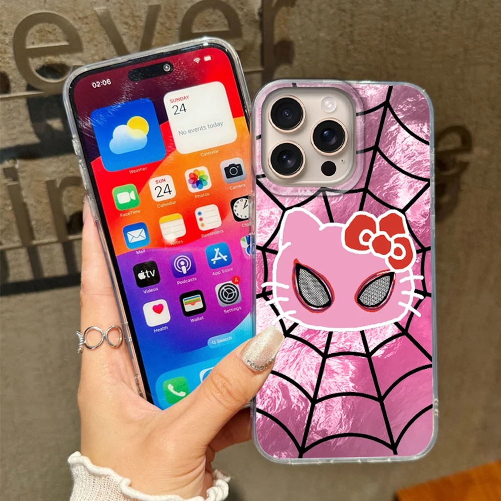 カップル漫画キティ女性用携帯電話ケース Apple iPhone 16 15 14 13 11 12 Pro Max 16e 7 8 Plus X XS XR SE ガールズ Funda カバー Coque