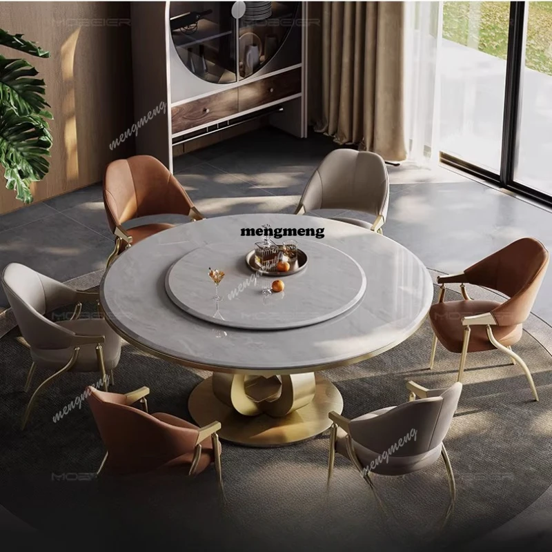 Round dining table marble blue jadeite luxury stone light luxury villa large apartment round dining table