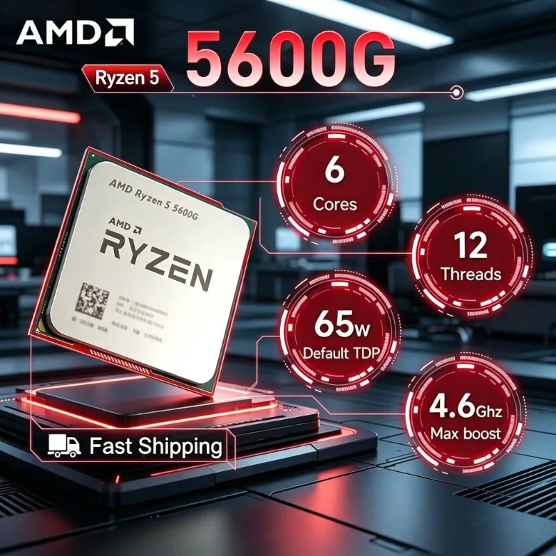 CPU para Juegos AMD Ryzen 5 5600G R5 5600G de 6 Núcleos y 12 Subprocesos Desbloqueados, 4.4GHz, Socket AM4, Enviado sin Embalaje Original
