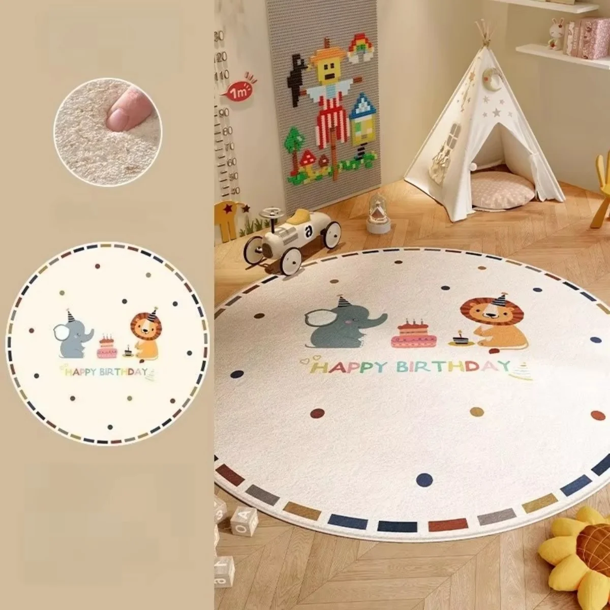 Round Area Rug Cute Monster Graphic Print Floor Carpet Whimsical Home Decor Living Room Bedroom Leisure Space Interior Decor