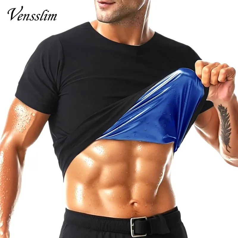 Vensslim Sauna-Shirt für Herren, kurzärmelig, Trainingsanzug, Body Shaper, Kompression, Fitnessstudio, Übung, Tank-Top, Taillentrainer, Schlankheitskorsett