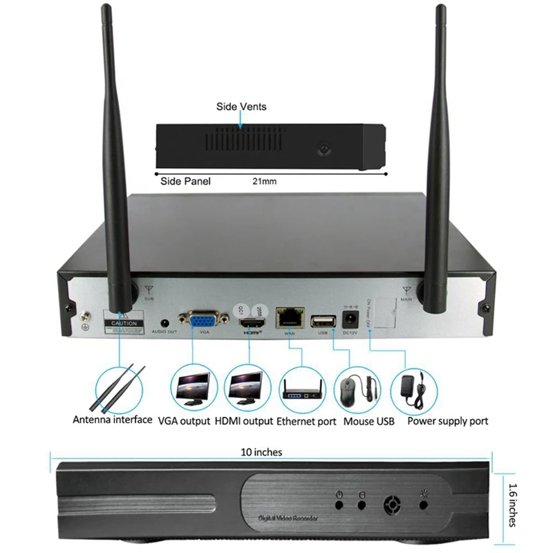 Enregistreur NVR sans fil, 10 canaux, HD, 5MP, 3MP, 1080P, uniquement pour caméra de vidéosurveillance WiFi Eseecloud, IPPRO, facile à utiliser et durable