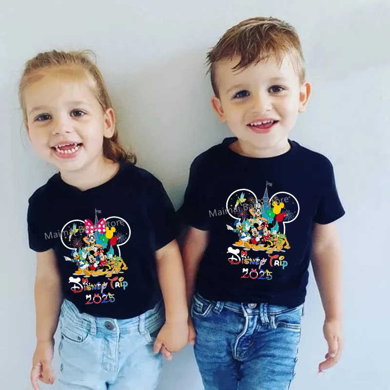 Disney Trip 2025 Family Matching Shirts Funny Mickey Minnie Tshirts Look Dad Mom Kids Tees Top First Disneyland Vacation Outfits