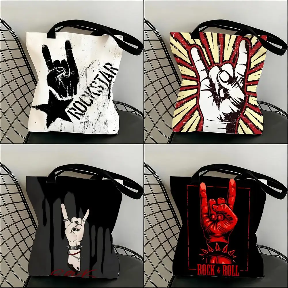 

rock gesture vinegar Storage Bags Lightweight Canvas Shoulder Shopper Fashionable Eco Multi Use Tote with Large Capacity