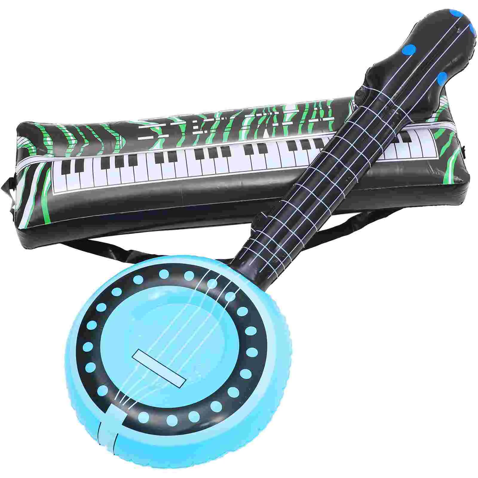 2 Pcs Inflatable Electronic Keyboard Banjo Musical Instrument Disco Hip Hop Party Photo Props Decorate Child