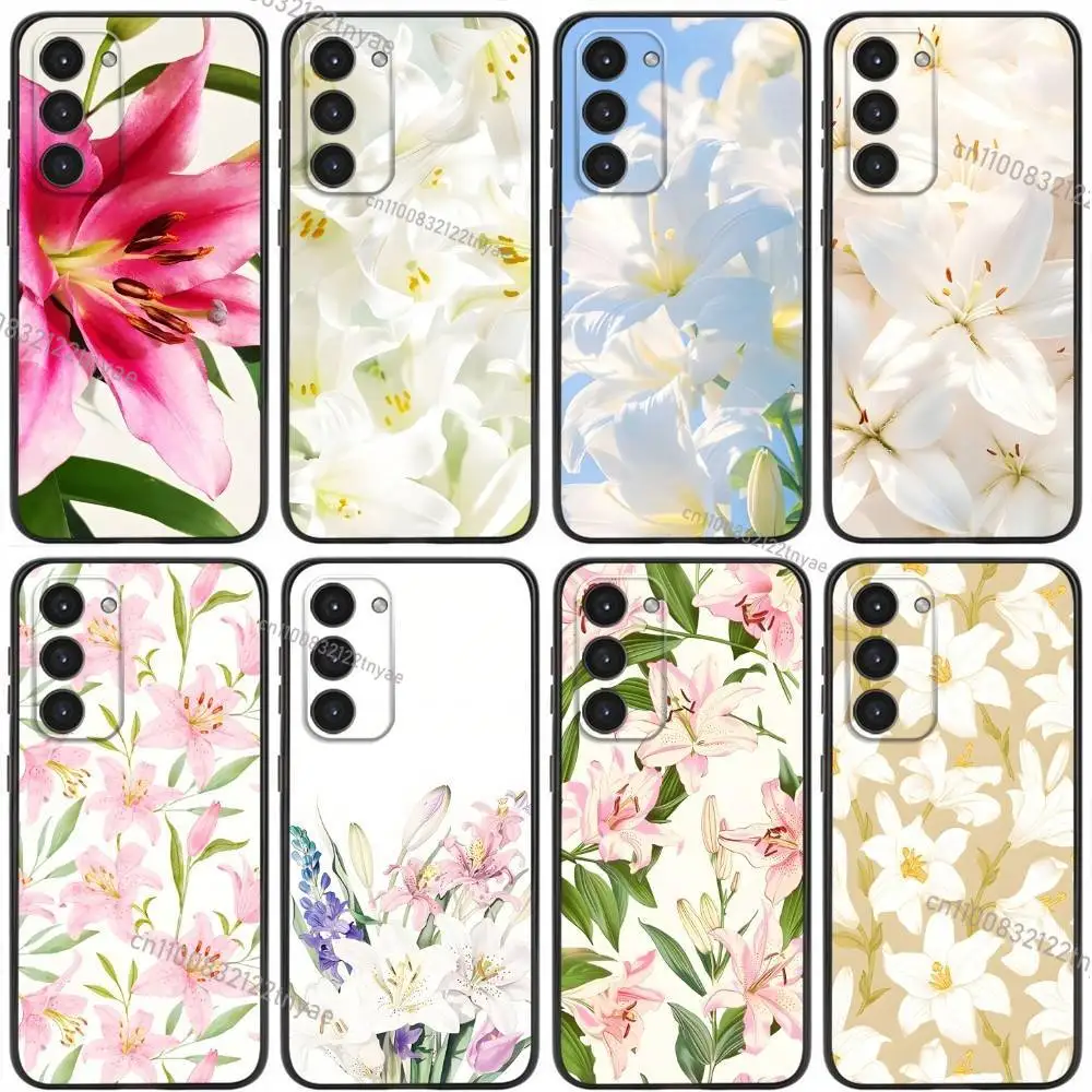 

lily Orchid Flower print Phone Case For Samsung Galaxy A20,21s,22,31,32,52,53,72,73,80,91 Soft Liquid Silicone Black Cover