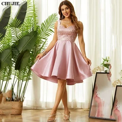 Sequins Beading Short Homecoming Dresses Woman Elegant Cocktail Dress A Line Sleeveless Wedding Prom Ball Gowns Graduation Dress