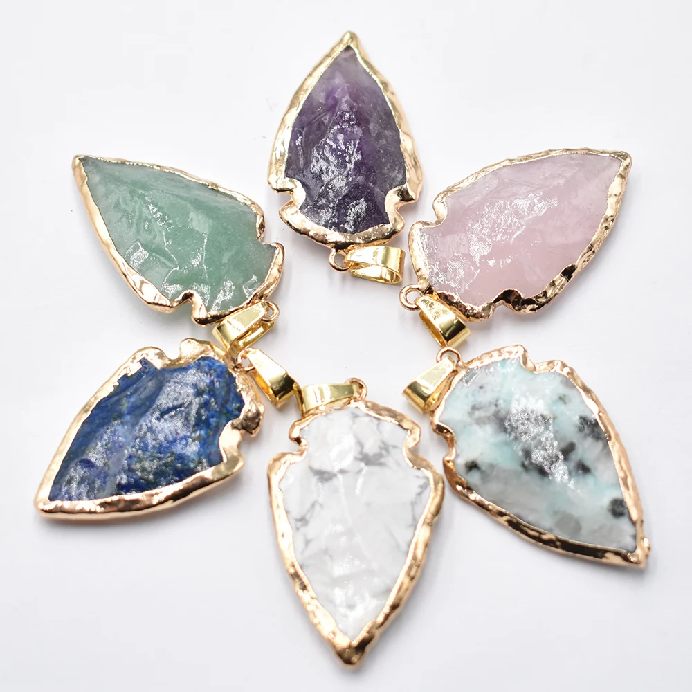 Wholesale 6pcs/lot Fashion quality Natural stones Arrowhead Rough Healing Point pillar Pendants for Charm Necklace accessories