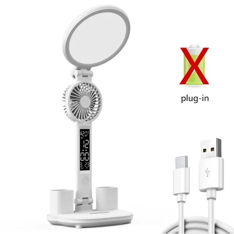 Ronde schermventilatorlamp met 3200 mAh batterij/ USB -oplaad, LED toont tijdstemperatuurvochtigheid multifunctioneel 83ce