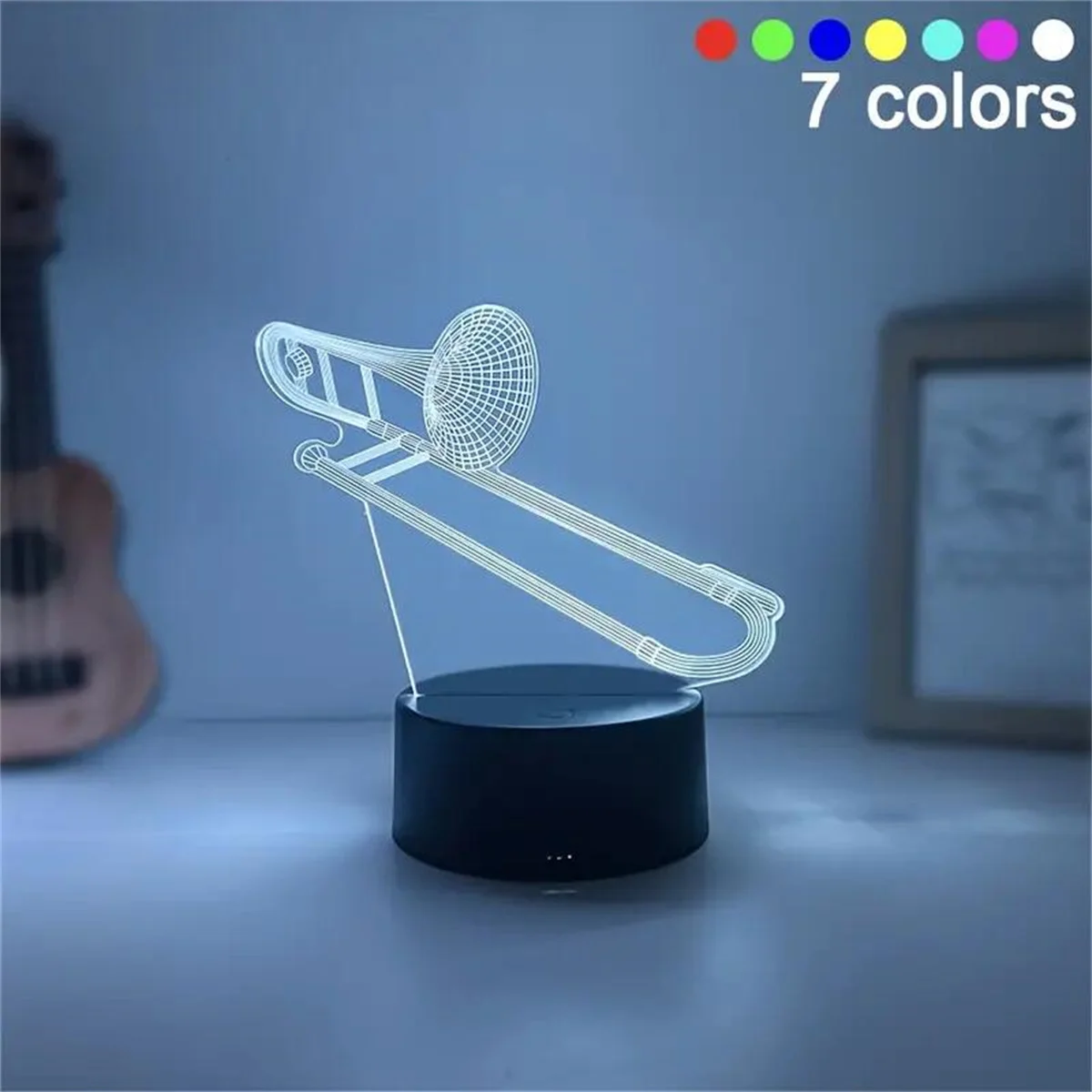 1pc  Musical Instruments  3D Night Light, 3D Optical Illusion Lamp With Touch, 7-Color Changing Ambient Light For Bedroom