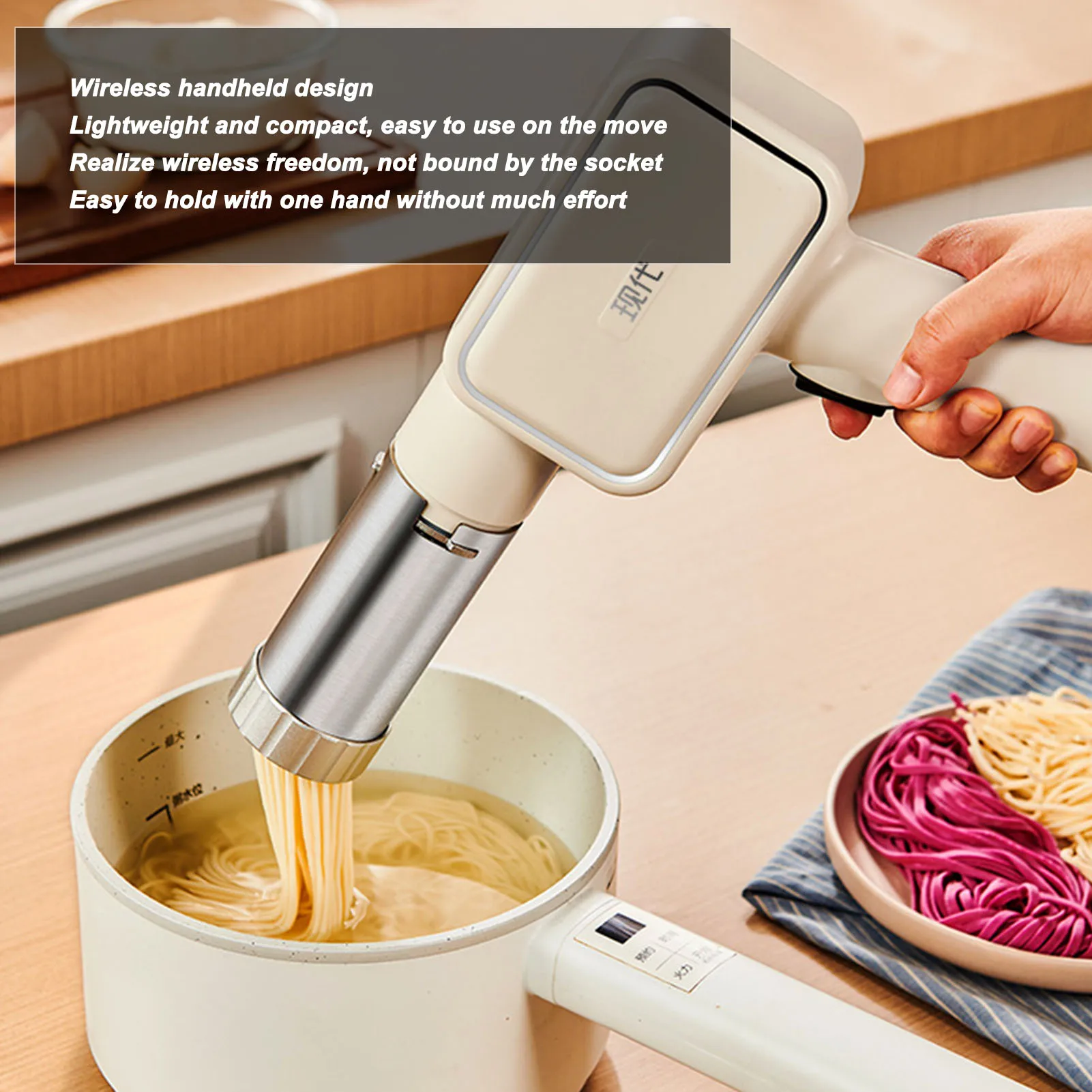 

Handheld Electric Pasta Maker Multifunction 5 in 1 Cordless Portable Noodle Maker with Shaping Moulds for Home Kitchen