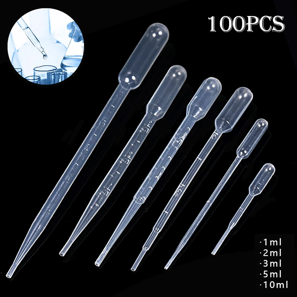 100Pcs Pipettes 1ml 2ml 3ml 5ml 10ml Laboratory Pipette Plastic Disposable Graduated Container Liquid Dropper Equipment Straw