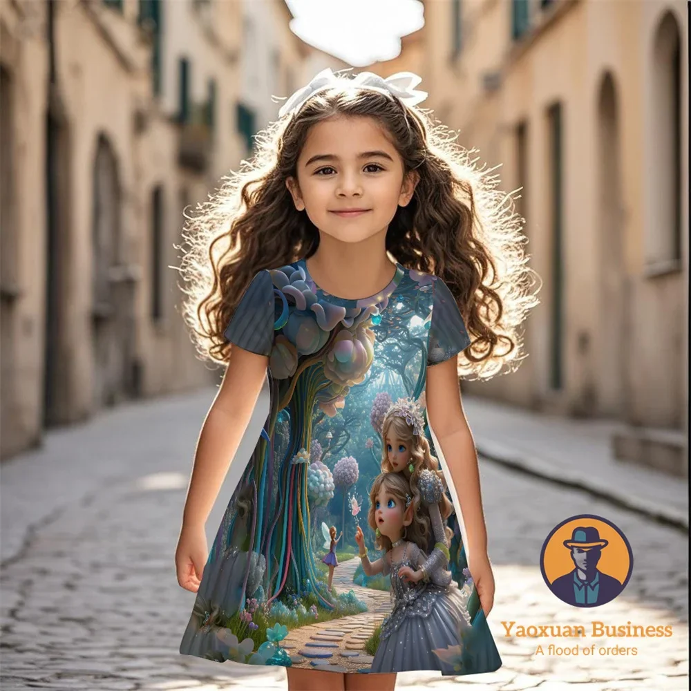 

Trendy 2025 Alice In Wonderland Girls Kids 3D Printed Dress Pretty Cool Cute Summer New Fashion Dress​