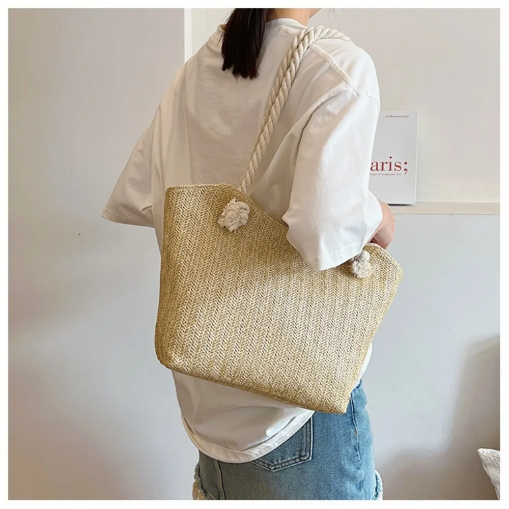 Neue Sommer-Strandtasche mit Großer Kapazität, Raffia Boho Schultertasche, Henkeltasche für Damen – Detail 10