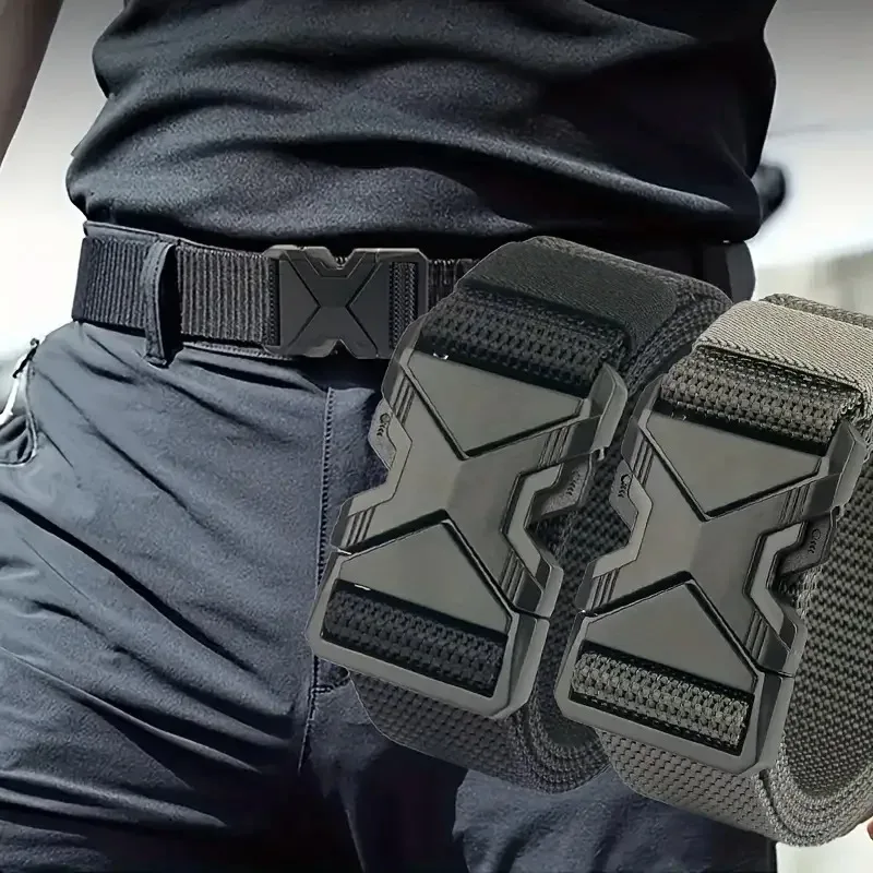 2PC Men Belt Army Outdoor Hunting Tactical Outdoor Mountaineering Multifunctional Tactical Nylon Canvas Woven Trouser Belt