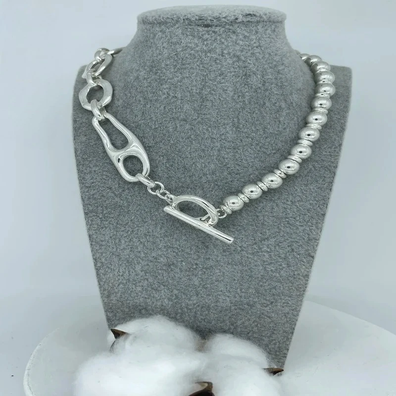 

Популярное серебряное ожерелье в стиле Instagram с круглыми бусинами и цепочкой, аксессуары для пар, подарки для друзей на вечеринку.