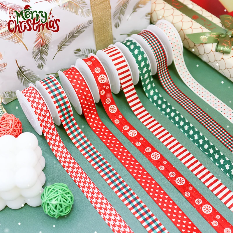 

5/8'' 15mm Christmas Tree Snowflake Printed FOE Fold Over Elastic Ribbon For DIY Hair Ties Accessories Bracelet Wristband