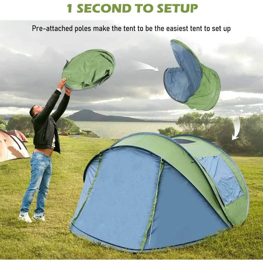 Pop Up Tent, 4 Person Instant Tent with Skylight, Waterproof Instant Pop Up Tent with Rainfly, Easy Setup