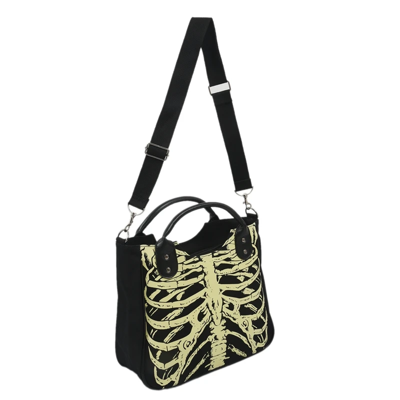 Bolso de mano gótico luminoso para mujer, bolsos de Calavera, huesos de esqueleto, diseñador de Rock, bolsos casuales para mujer, bolso de moda Punk