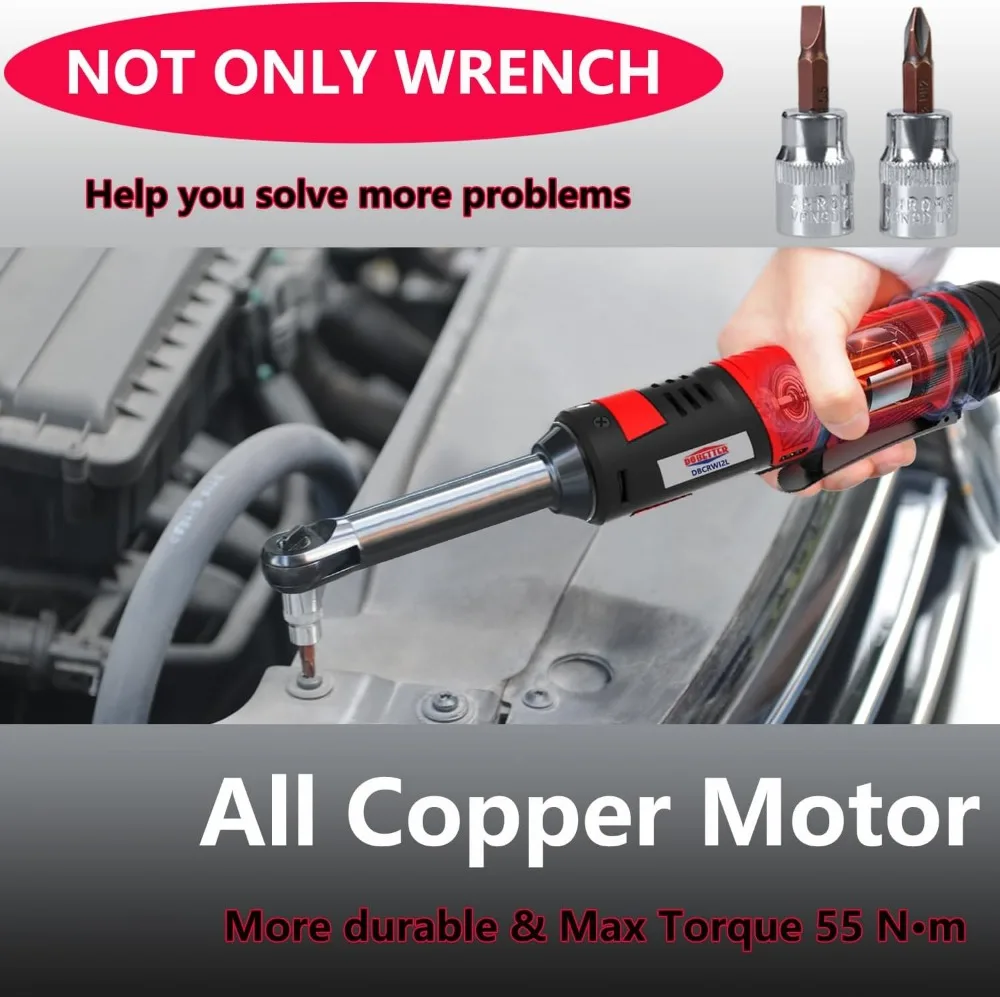 Cordless Electric Ratchet Wrench Set with 7 Sockets, Extender, and Bag for Tight Spaces