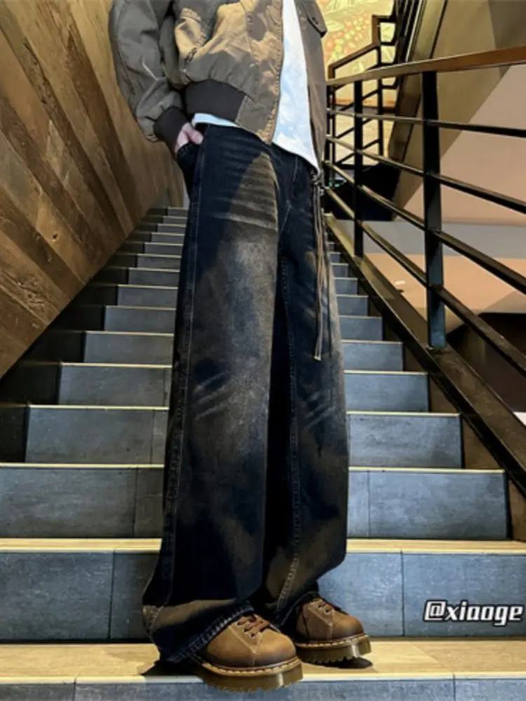 

Bla American Sle Men's Spring Autumn Straight Leg Loose Wide Leg Jeans Cleanfit Trousers Wear Resistant Long Pants