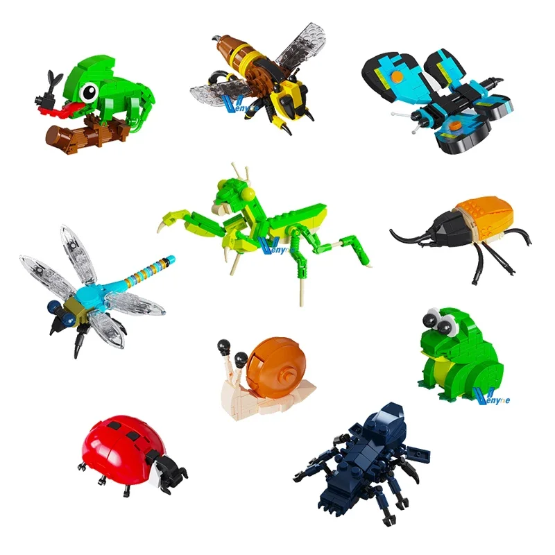 

2 In 1 Funny Insect Kingdom Chameleon Building Blocks Assembled Mantis Bricks Snail Figure Puzzle Toys For Kids Interactive Gift