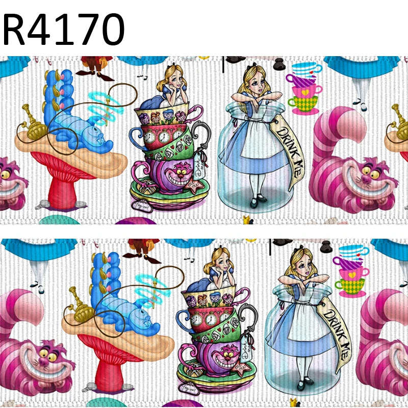 50 yard character grosgrain 7/8inch 1inch 1.5inch 2inch 3inch printed alice in the wonderland ribbon  Crafts material R4170