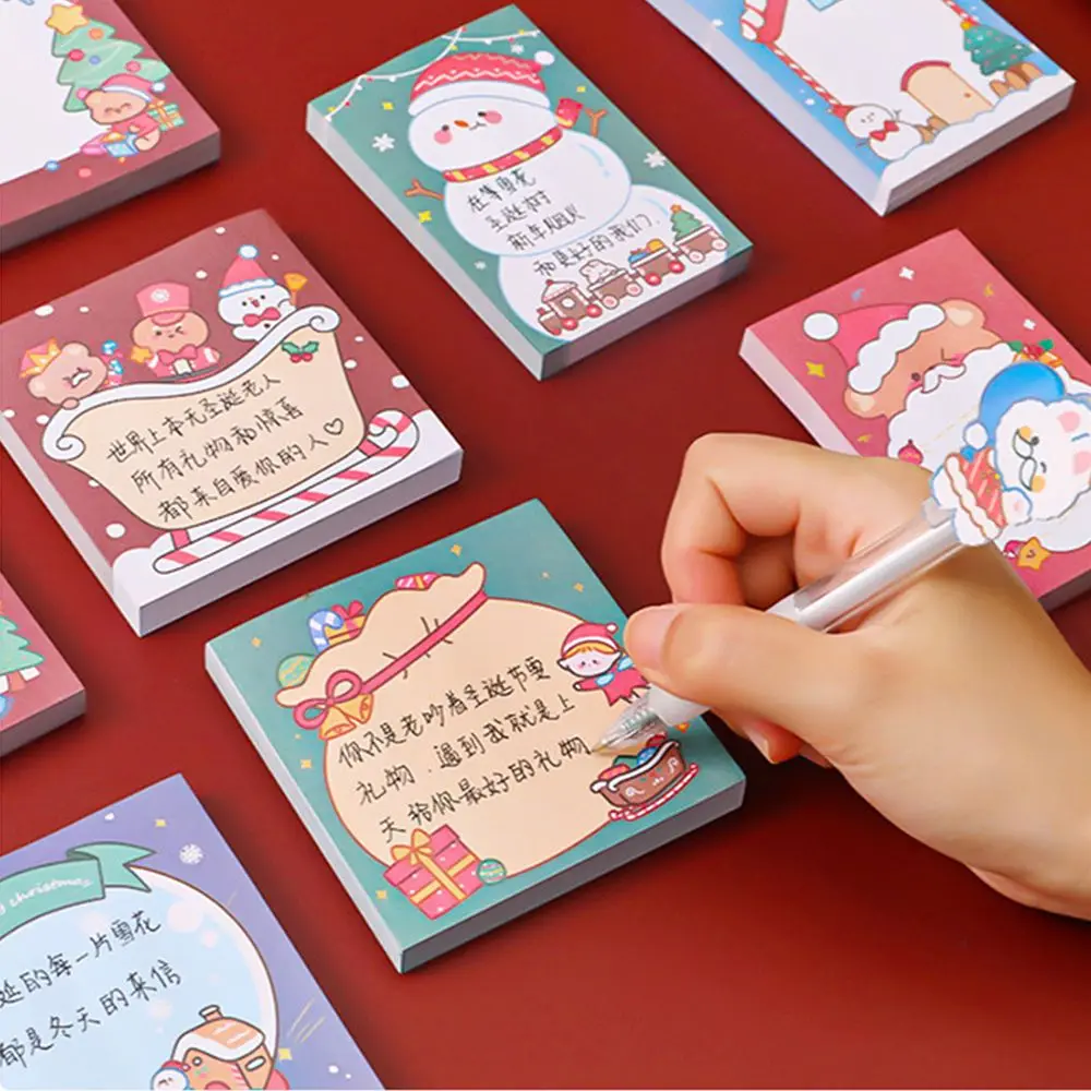 50 Sheets Cute Santa Notepad Paper Self-Adhesive Office Supplies Message Notes Writing Paper Sticky Notes Christmas Memo Pads