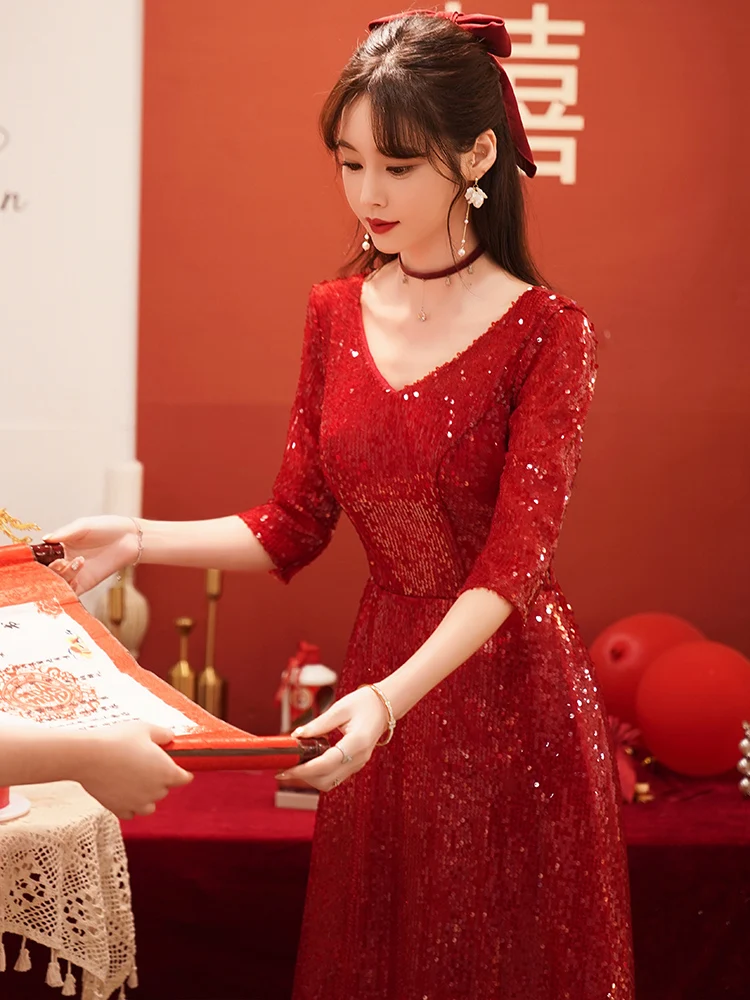 Vestido de Novia Talla ande Color Vino Tinto, Estiliza y Cubre la Cintura, Vestido Largo de Moda para Mujer, Ideal para Bod...