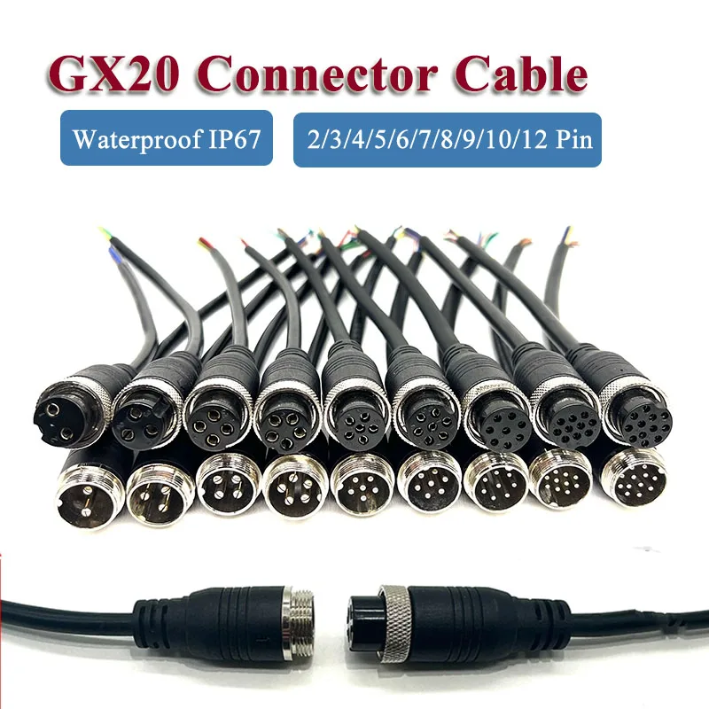 

IP67 GX20 2 3 4 5 6 7 8 9 10 12 Pin Connector Cable M20 Aviation Plug Wire Copper Waterproof GX20 Male to Female Extension Line