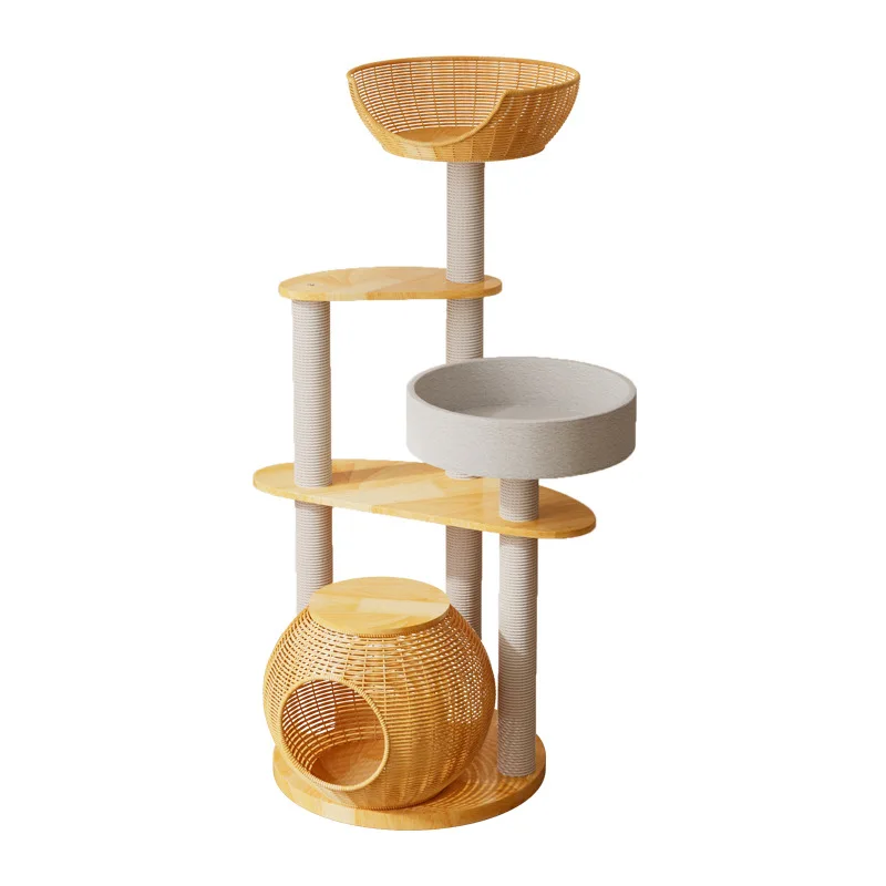Solid wood cat climbing frame, household small apartment does not occupy a small area, and the small sword hemp rope