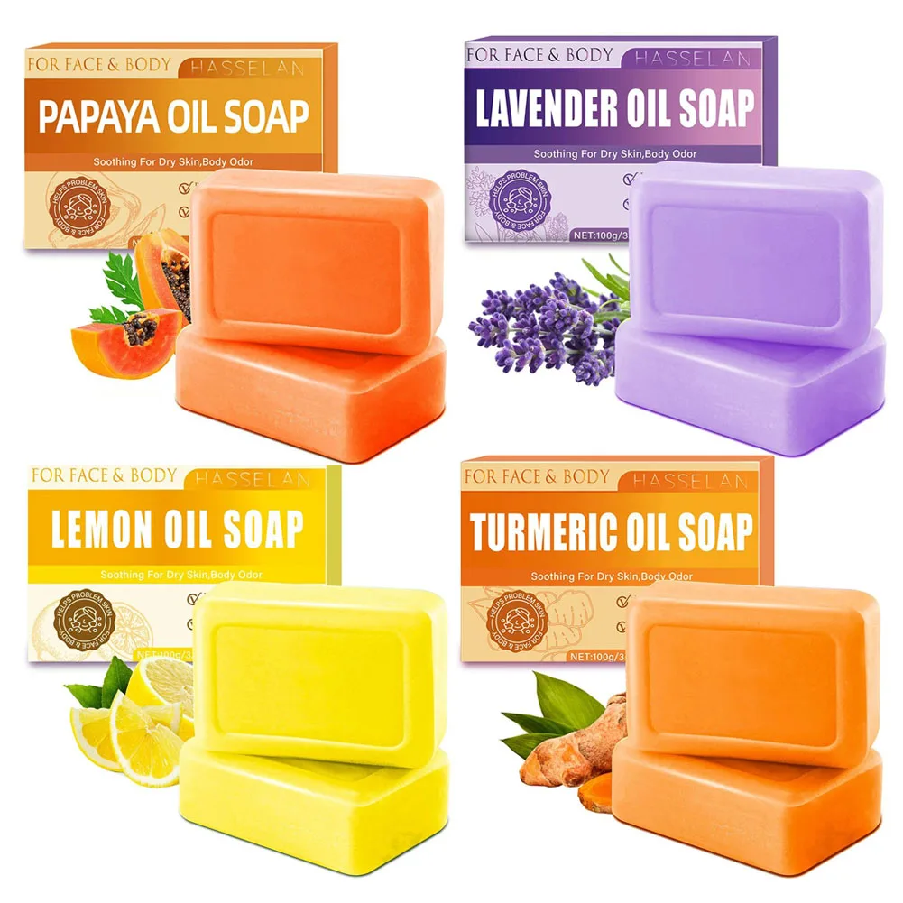 Essential Oil Bath Moisturizing Soap Lavender Turmeric Lemon Papaya For Face & Body Natural Skin Cleanser For Oily Dry Skin 100G