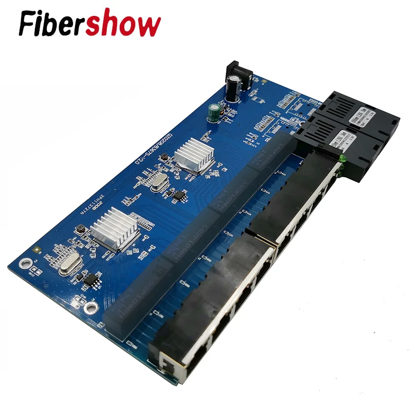 10/100/1000M Gigabit Ethernet switch Fiber Optical Media Converter PCBA 8 RJ45 UTP and 2 SC fiber Port  Board PCB