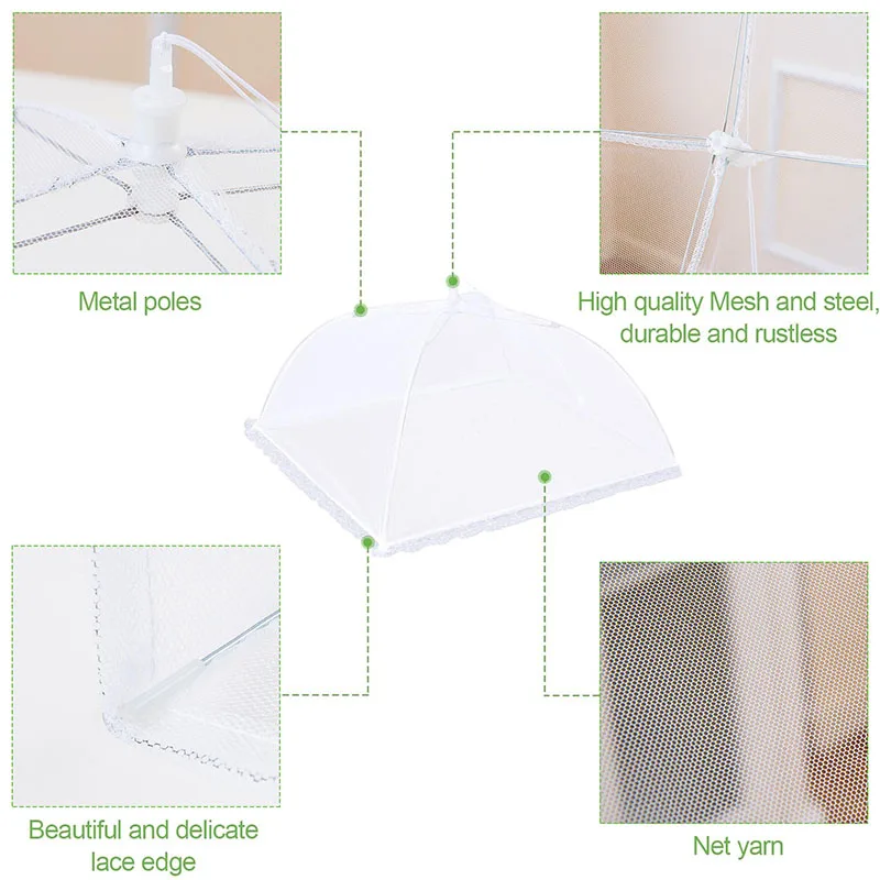 Kitchen Foldable Food Mesh Cover Anti-fly Umbrella Tent Cover Vegetable Fruit Breathable Insect-proof Lid Home Kitchen Gadget