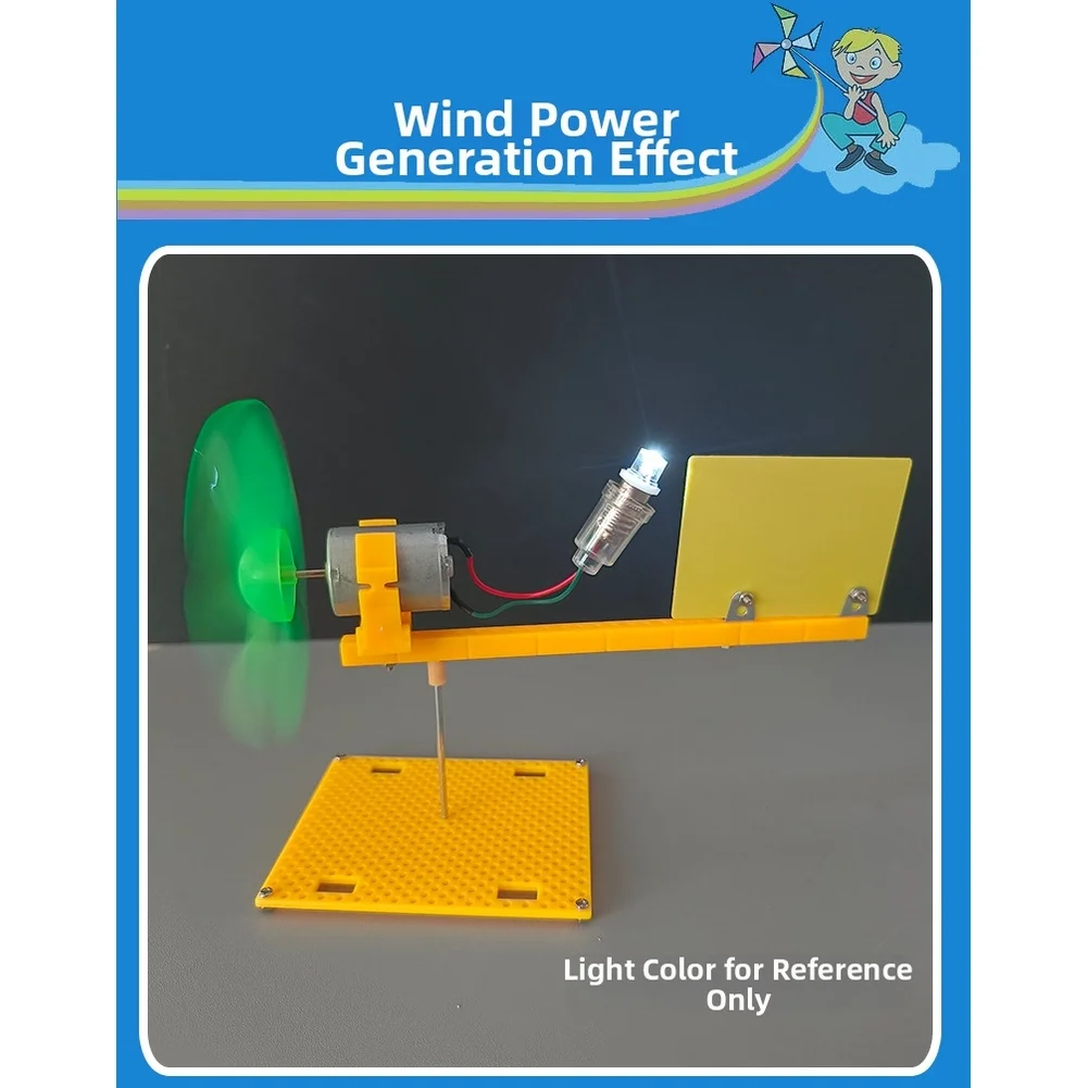 Small Wind Turbine Model for Science Teaching with E10 White LED Light 360 Degree Auto Adjustment 200x190x130mm STEM Kit