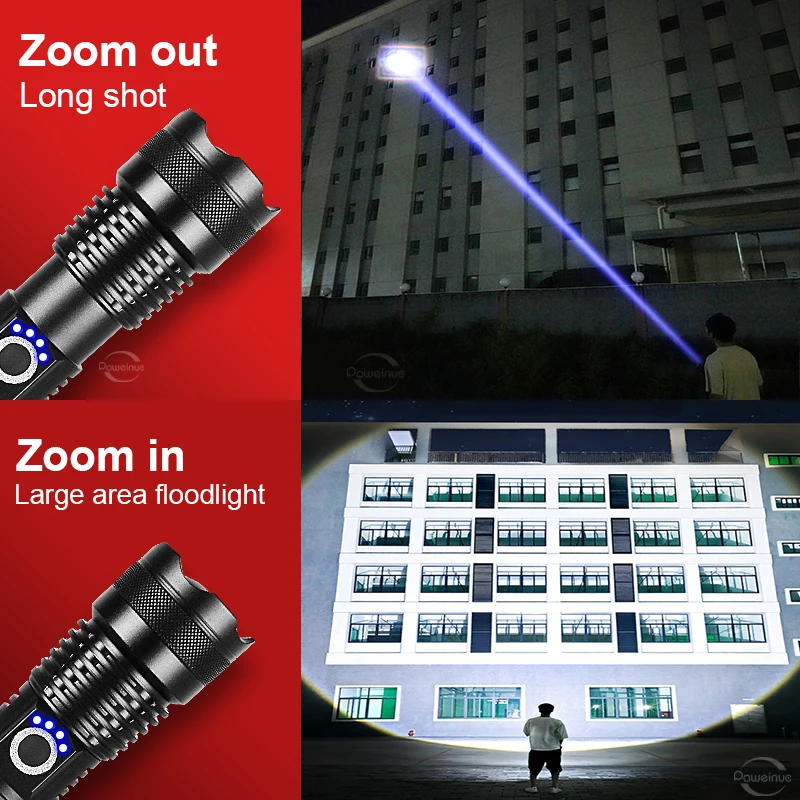 High Power LED Flashlight Tactical Torch Emergency Spotlight Telescopic Zoom USB Rechargeable Camping Flashlight Fishing Light