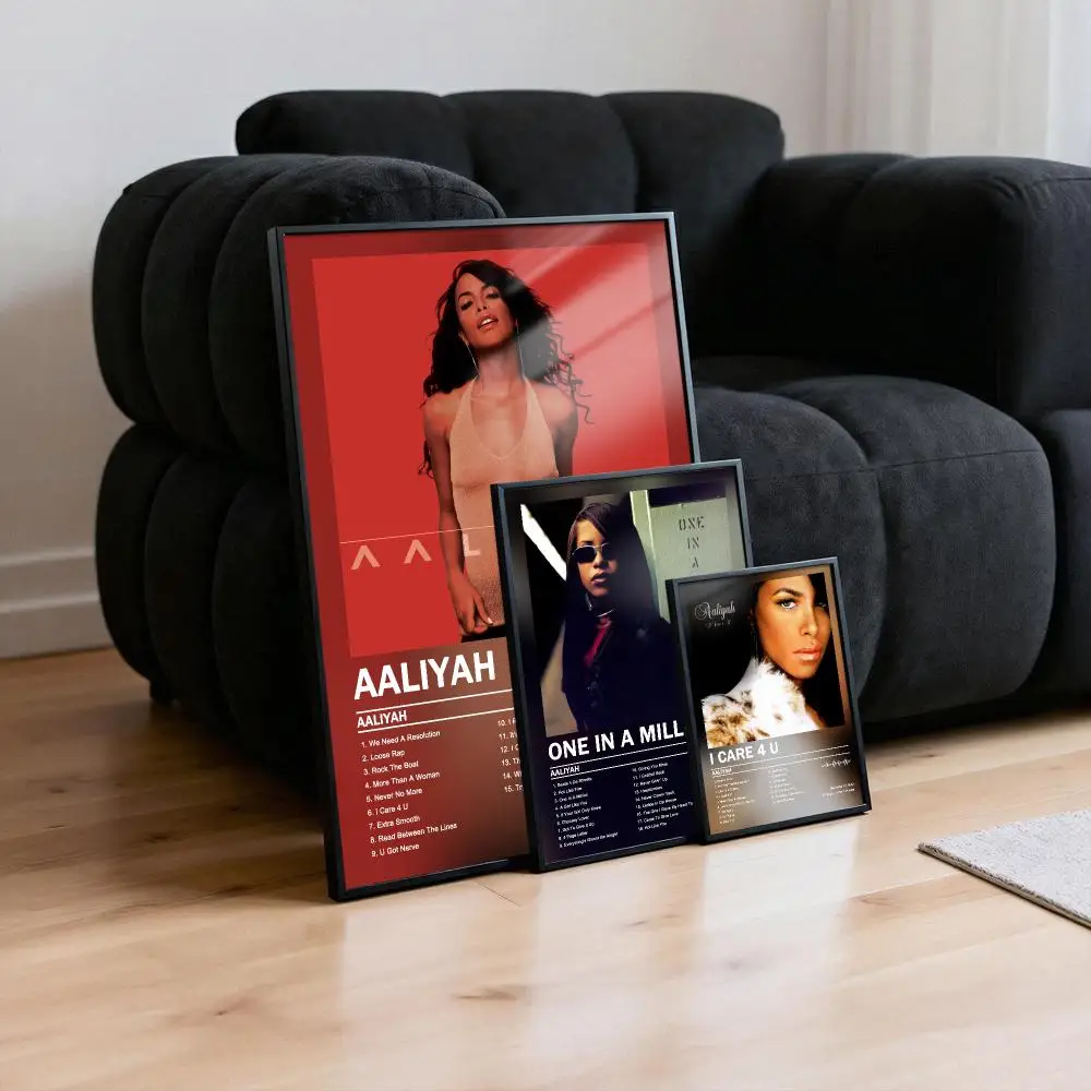 A-Aaliyah Poster Peelable Self-Adhesive Album Cover Poster Stickers, Frameless Wall Art for Singer Band Pop Rap Bedroom
