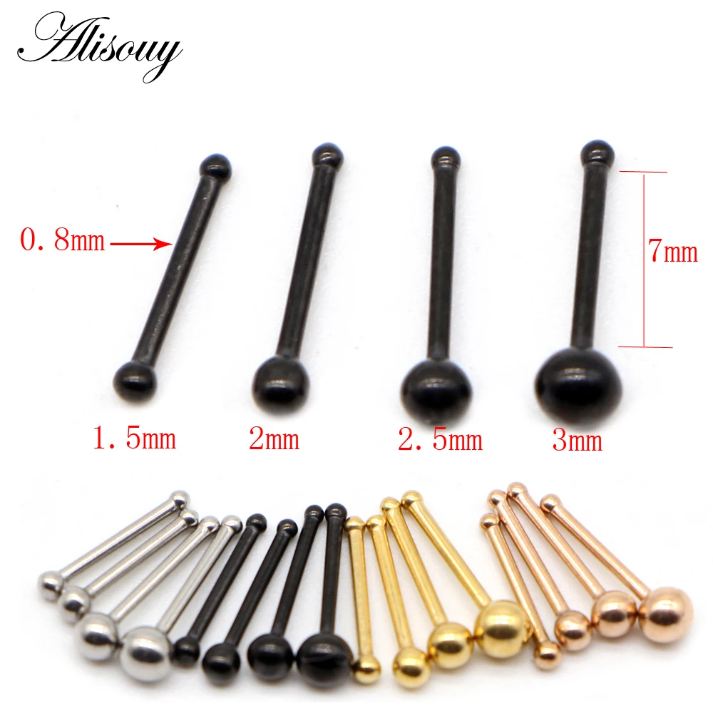 Alisouy 4PCS Surgical Stainless Steel Ball Nose Screw Ring L Rose Gold Color Nose Stud Retainer Holder Piercing Body Jewelry 20g