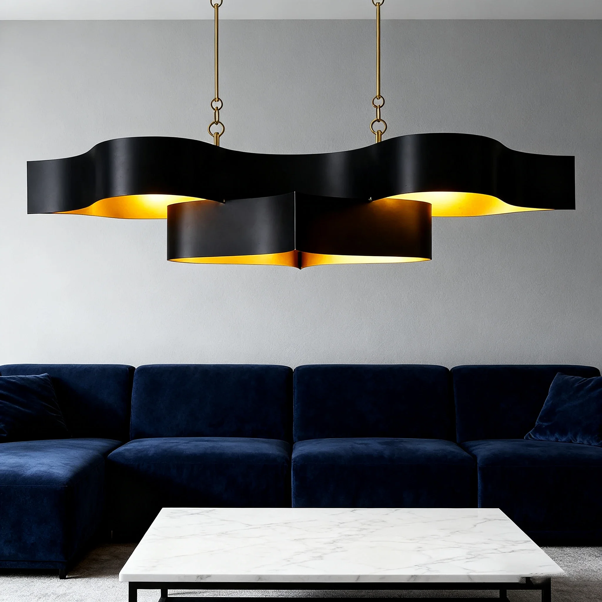 BOSSEN Luxury Dimmable Pendant Lamp with Adjustable Chain and Three-Color Change Luster Glass Hardware Chandelier for Dining Roo