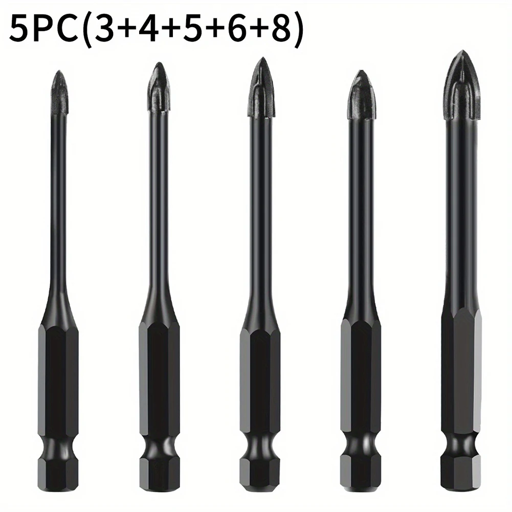 

5pcs Cross-shaped Four-blade Drill Bit Multi-functional Cross Four-blade Hexagonal Handle Alloy Tile Drill Bits For Iron Plates