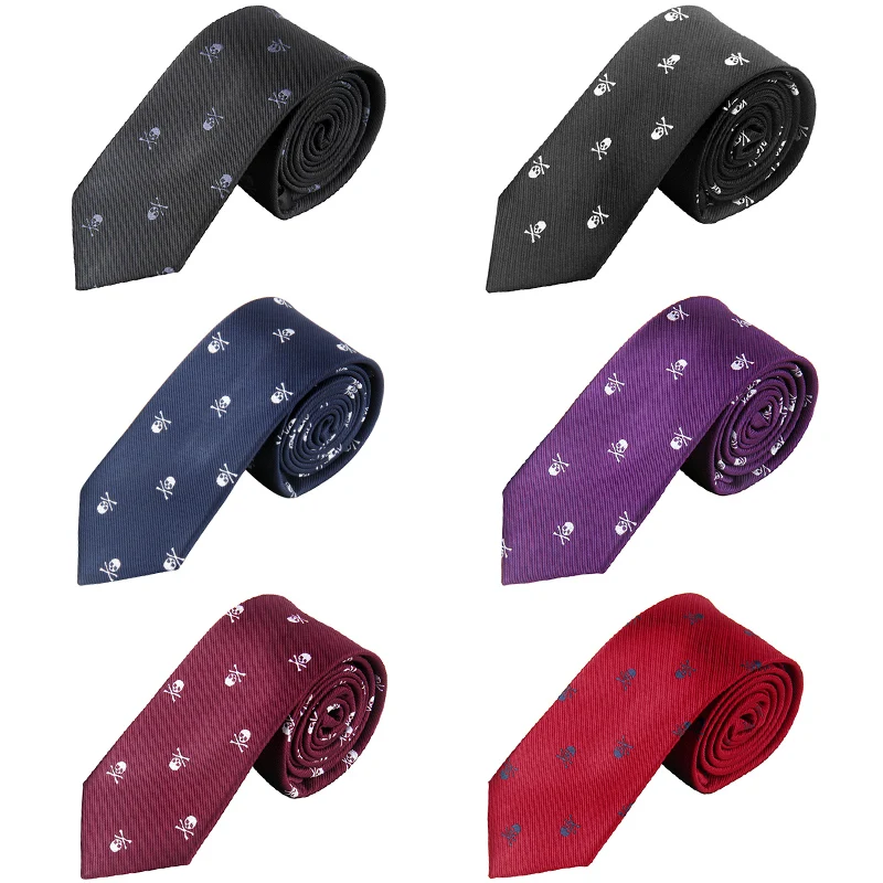 Silk Ties for Men Women 1200-PIN 6CM 2.36\'\' Gothic Street Fashion Accessories Tie Skull Pattern Black Blue Purple Necktie