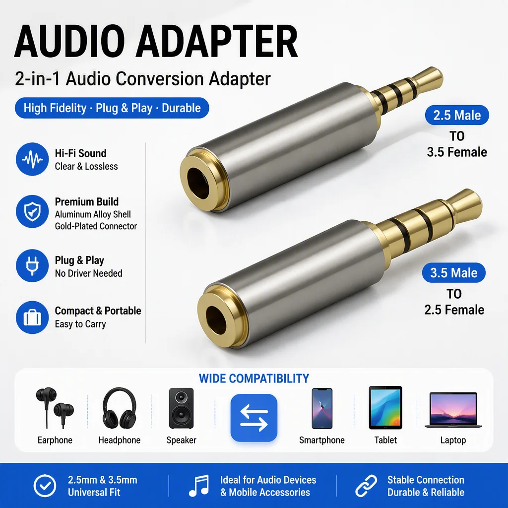 2pcs Jack 3.5MM To 2.5MM Audio Adapter 2.5MM To 3.5MM Plug Connector for Speaker Cable Headphones Micphone