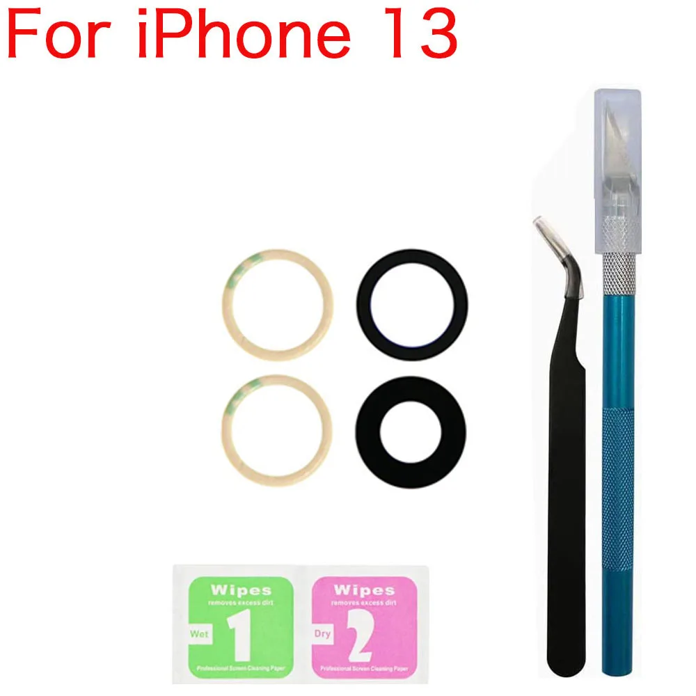 Lentille en verre de caméra arrière avec adhésif et Kit d'outils de réparation pour iPhone 11 12 13 14 Mini Pro Plus Max, remplacement