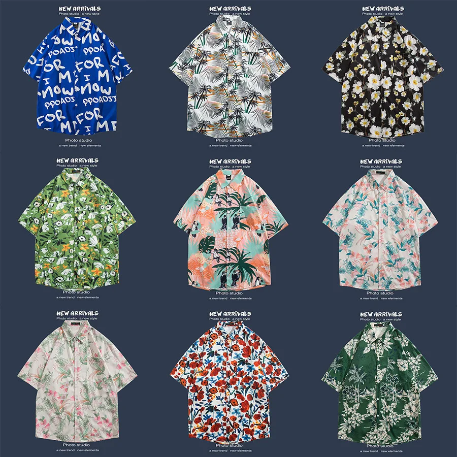 Beach Short Sleeves T-shirt Men's Hawaiian Shirts Vintage Button Cardigan Men's Beach Clothing Short Sleeves Tee Beachwear