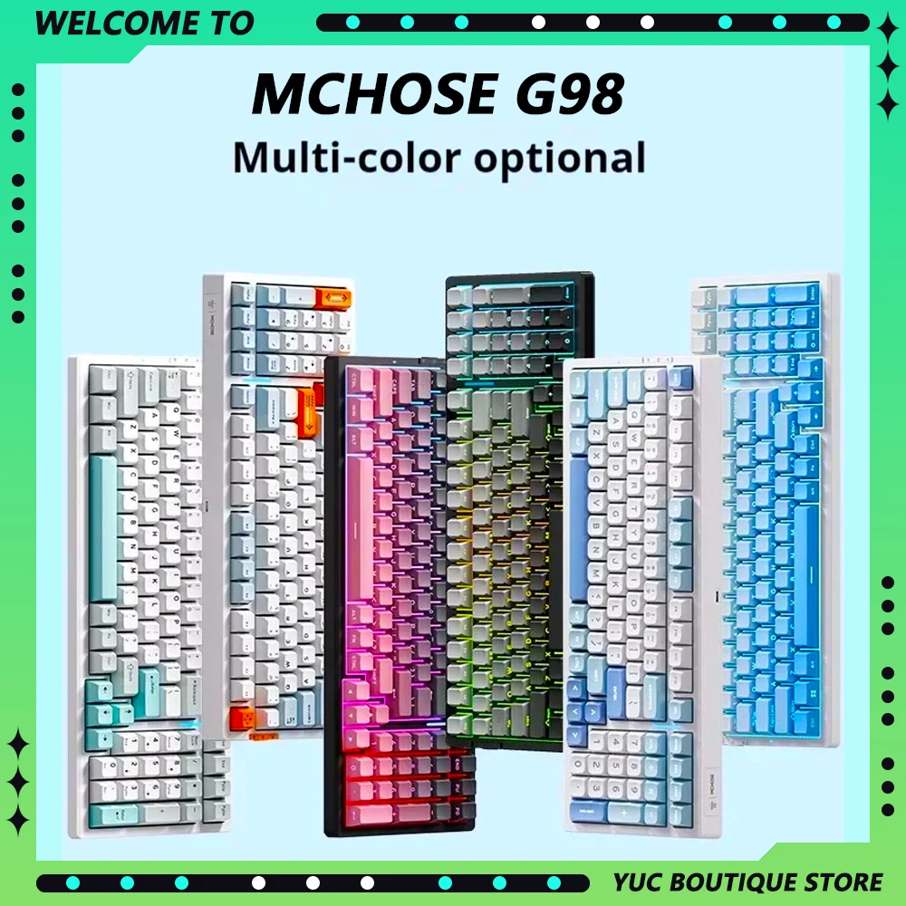 MCHOSE G98 3-mode Gaming Esports Mechanical Keyboard RGB Hot Swap Gasket Structure PBT Keycaps Customized Keyboard Gaming Kits