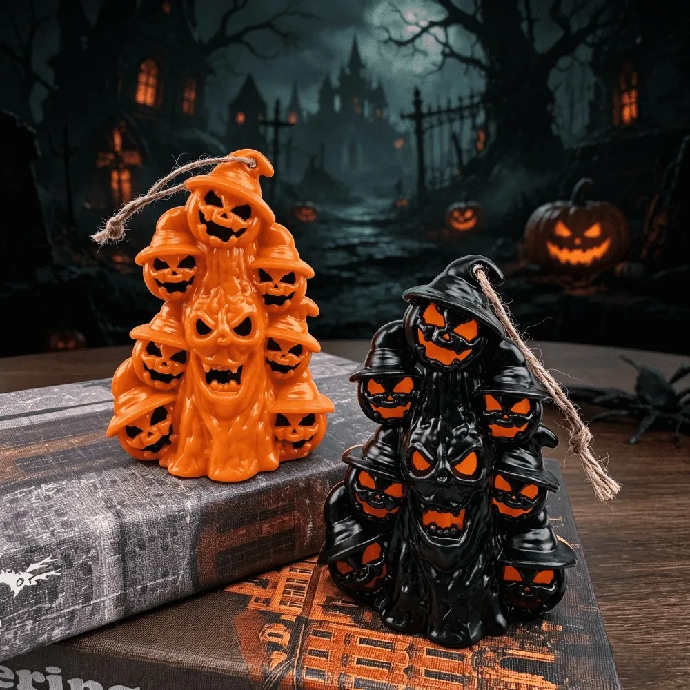 Light-emitting Pumpkin Broom Lights with Hanging Rope Plastic Halloween Pumpkin Lamp LED Light Halloween Desk Ornaments